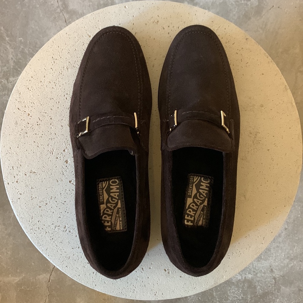Salvatore Ferragamo - Men’s Dark Brown Suede Loafers - Picture 4 of 8